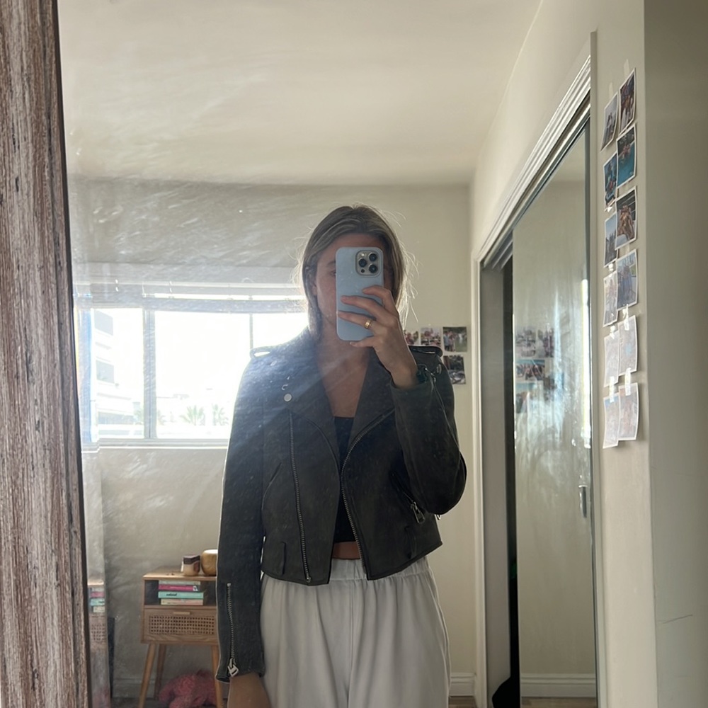Grey suede Zara biker jacket size small